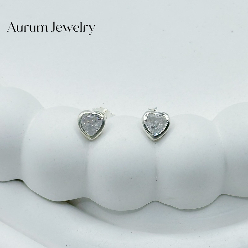 Aurum Jewelry: ต่างหูหัวใจ เงินแท้ รุ่น Darla (ราคาต่อ 1 คู่)
