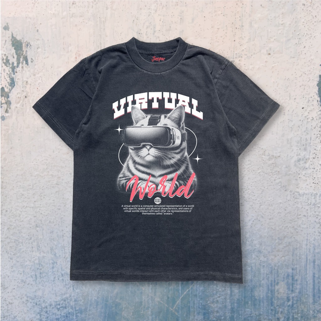 JASPER เสื้อฟอกทรงโอเวอร์ไซส์ เสื้อพิมพ์ลาย VIRTUAL