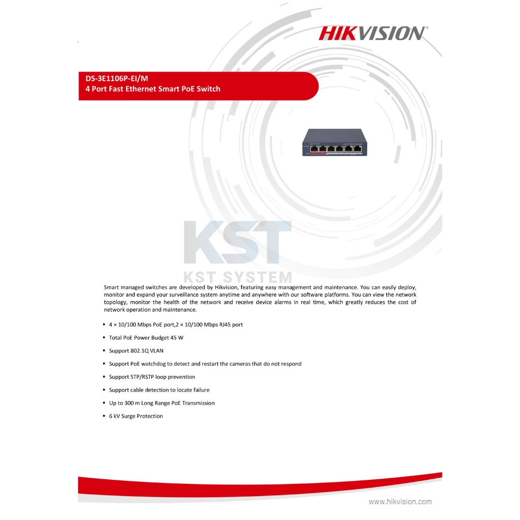 DS-3E1106P-EI/M Hikvision Smart Managed PoE Switch 4Ports