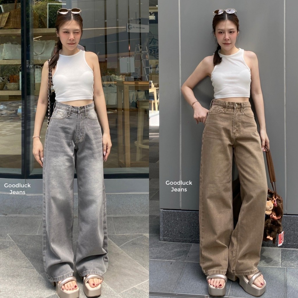 Chuu กางเกงยีนส์ขากระบอกใหญ่สีใหม่ ผ้าเกรดพรีเมี่ยมไม่ยืดนุ่มใส่สบาย