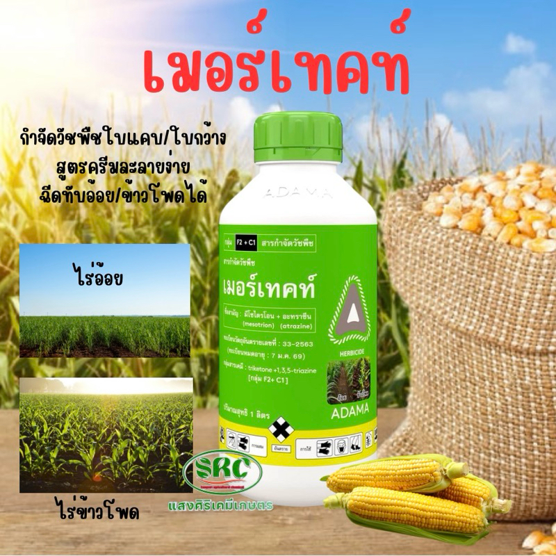 เมอร์เทคท์(มีโซไตรโอน+อะทราซีน)กำจัดวัชพืชใบแคบใบกว้าง ในไร่ข้าวโพด,ไร่อ้อย