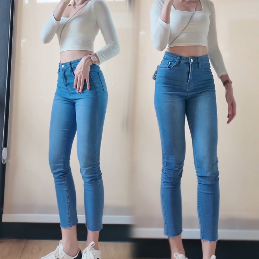 กางเกงยีนส์เอวสูง -ทรงสวย ผ้ายืดมีไซส์ S-3XL สาวอวบใส่ได้ กางเกงยีนส์ผู้หญิงใส่ทำงาน 🌈พร้อมส่งในไทย🌈
