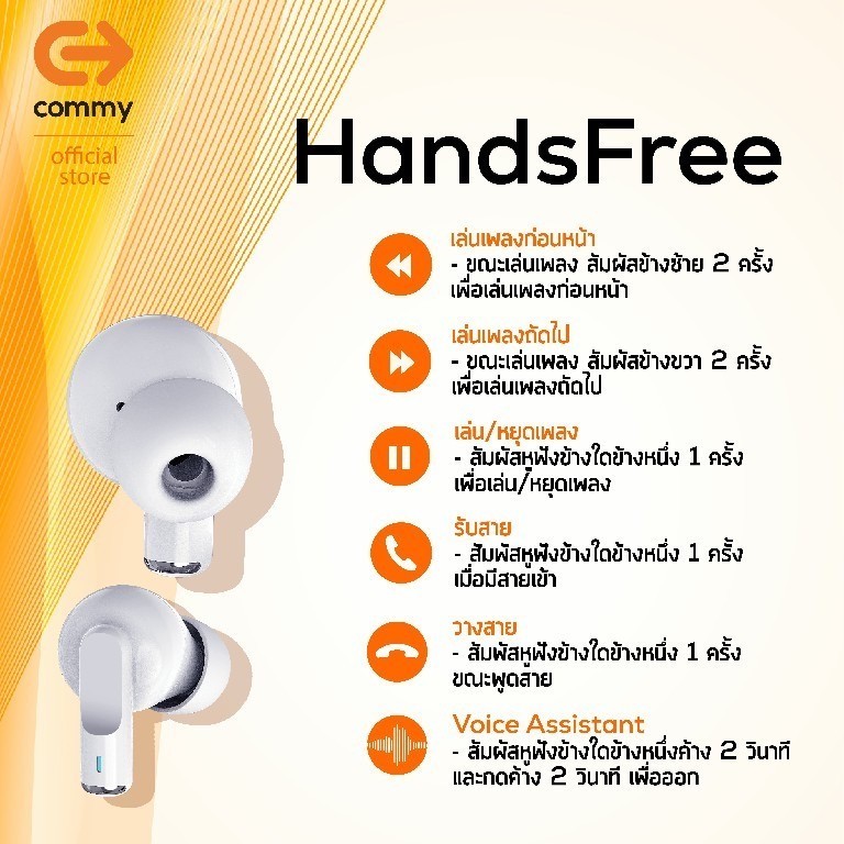 Commy TWS002 หูฟังบลูทูธไร้สาย รับประกัน1ปี True Wireless Earphones เบสแน่น ไมค์ชัด ตัดเสียงรบกวน TWS 002