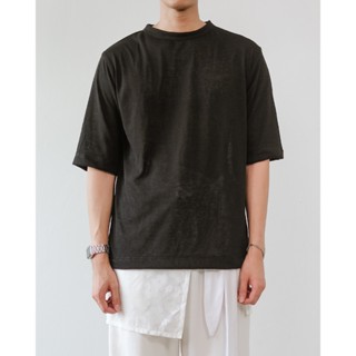 Linen Blend Easy T in Black | เสื้อยืดแขนสั้น ผ้ายืดลินินผสม…