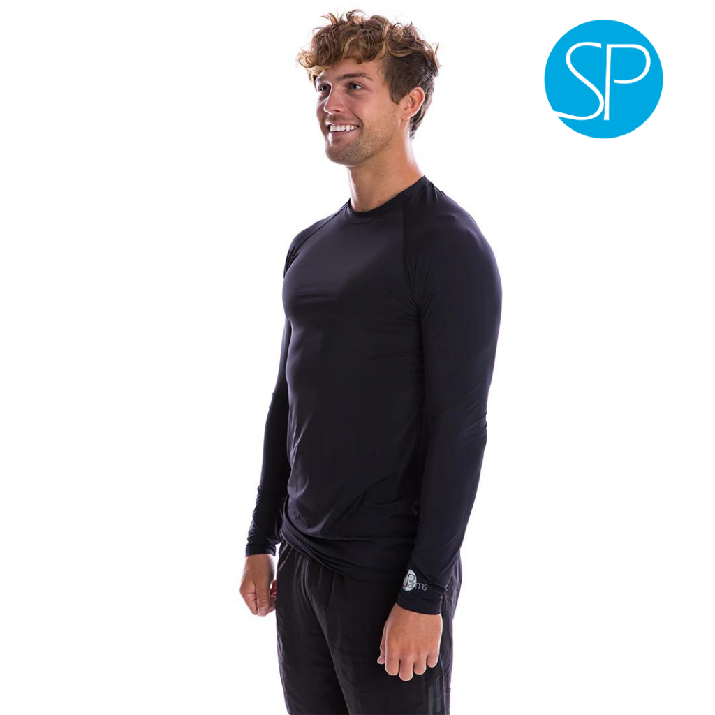 SParms เสื้อรัดรูปกันแดดแขนยาวคอกลม กันรังสี UV 99.8% สำหรับผู้ชาย - สีดำ — صورة 4