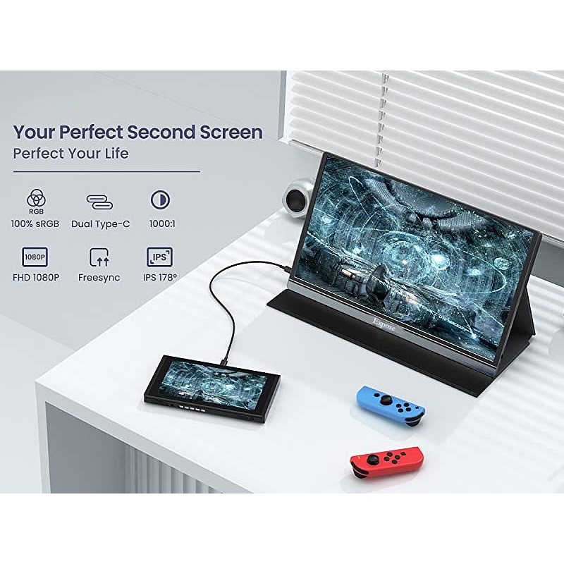 จอคอม แบบพกพา 15.6 นิ้ว สําหรับแล็ปท็อป 1080P FHD IPS Type US-C HDMI เข้ากันได้กับแล็ปท็อปและสมาร์ทโฟน Xbox Switch PS4