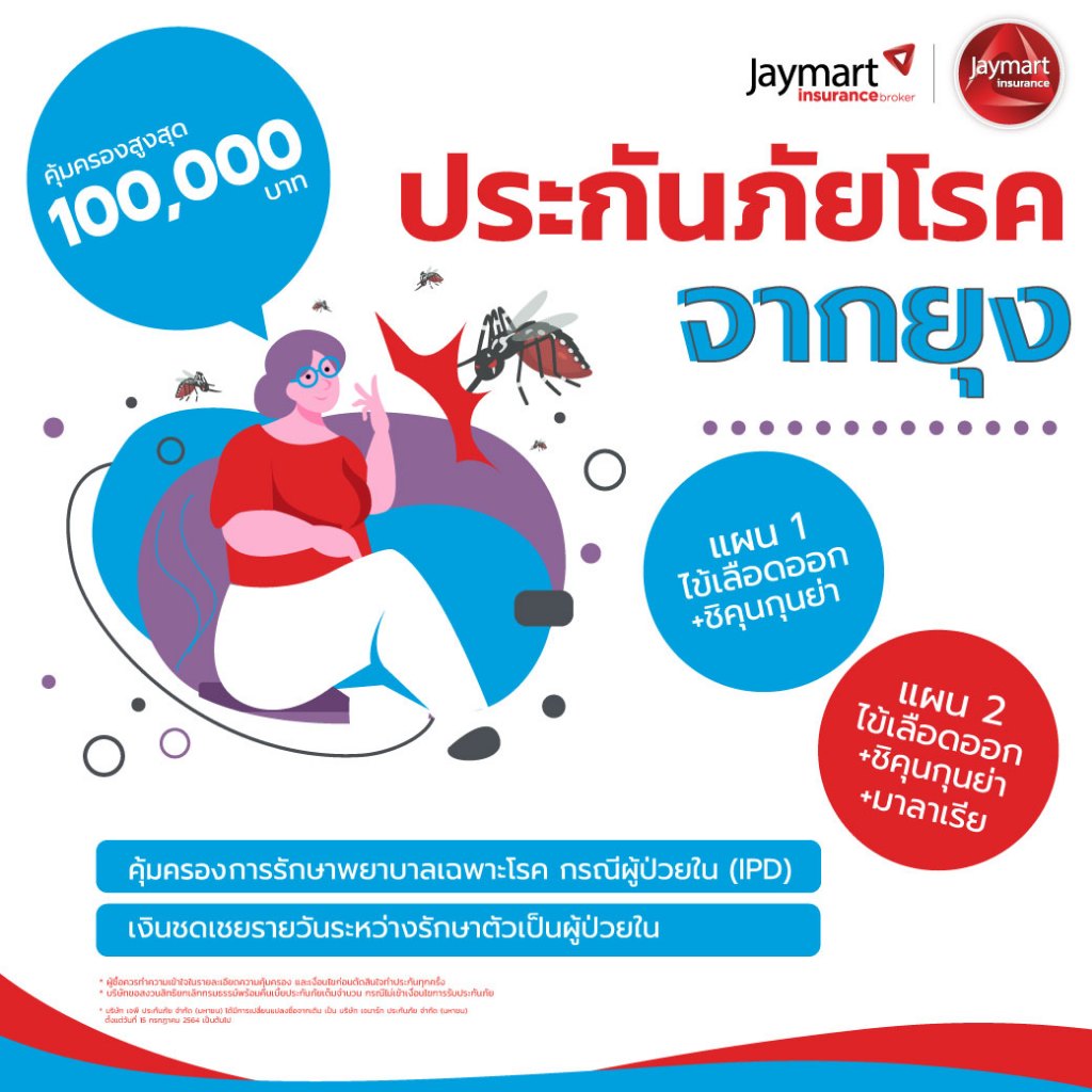 ประกันสุขภาพ โรคจากยุง คุ้มครองถึง 3 โรค ไข้เลือดออก+ชิคุนกุนย่า+มาลาเรีย คุ้มครองสูงสุด 55,000 บาท