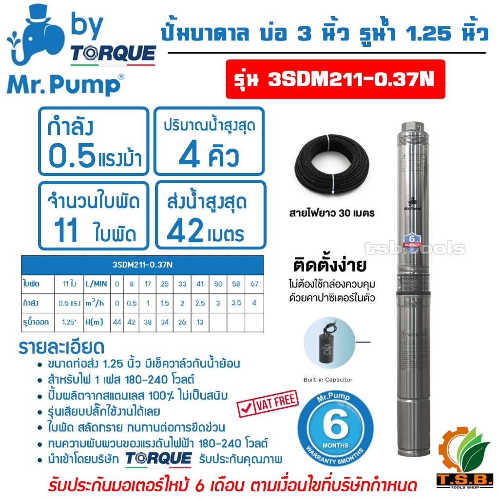 MR.PUMP (ซับเมอร์ส) ปั้มบาดาล ไฟ Ac 220V บ่อ 3 นิ้ว รูปที่ 2