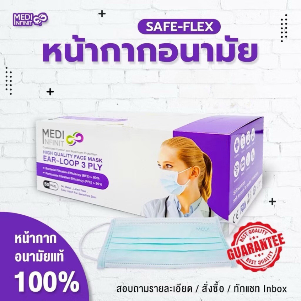 [ ส่งฟรี 🔥 ] หน้ากากป้องกันฝุ่น แมส Medinfinite 50 ชิ้น หนา 3 ชั้น หน้ากากอนามัยทางการแพทย์ Face Mask