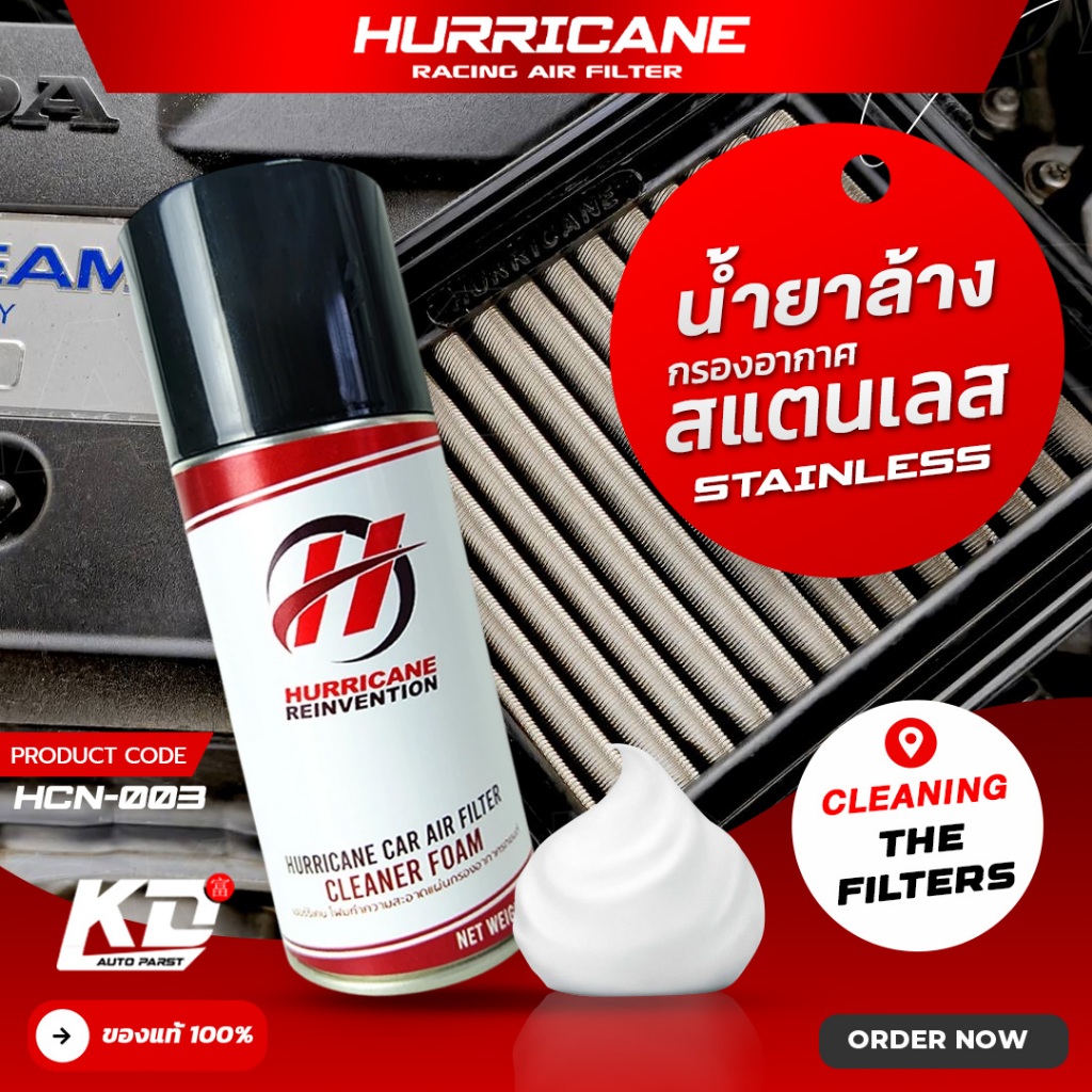 น้ำยาล้างกรองอากาศ แท้100% Hurricane เฮอร์ริเคน น้ำยาทำความสะอาดกรองแต่ง ล้างกรองสแตนเลส ล้างคราบน้ำมันคราบฝุ่น HCN-003
