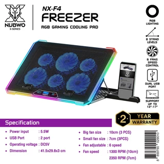 Nubwo COOLER PAD พัดลมระบายอากาศ FREEZER RGB พัดลม 6 ตัว Notebook ขนาด12-17นิ้ว รุ่น NX-F4