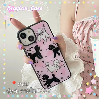 🌷Braylon🌷จัดส่งภายใน24ชม ขอบเต็ม iphone 11 14 pro max ขอบดำ การ์ตูน ลูกสุนัข สีชมพู หวานสวย case for iPhone 12 13