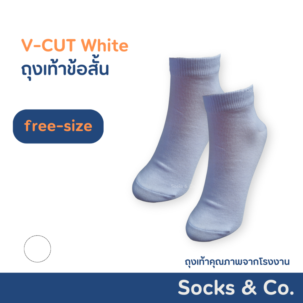 [แพ็ค 3/6 คู่] Socks&Co. ถุงเท้าข้อสั้น สีขาวล้วน รุ่น V-CUT ปิดตาตุ่ม งานไทย