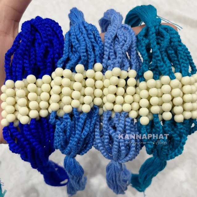 ด้ายผูกข้อมือ "สีน้ำเงิน-ฟ้า" มี 4 เฉดสี กำไลพระ สายสิญจน์ผูกข้อมือ ถักโซ่ ความยาว 30 ซม.