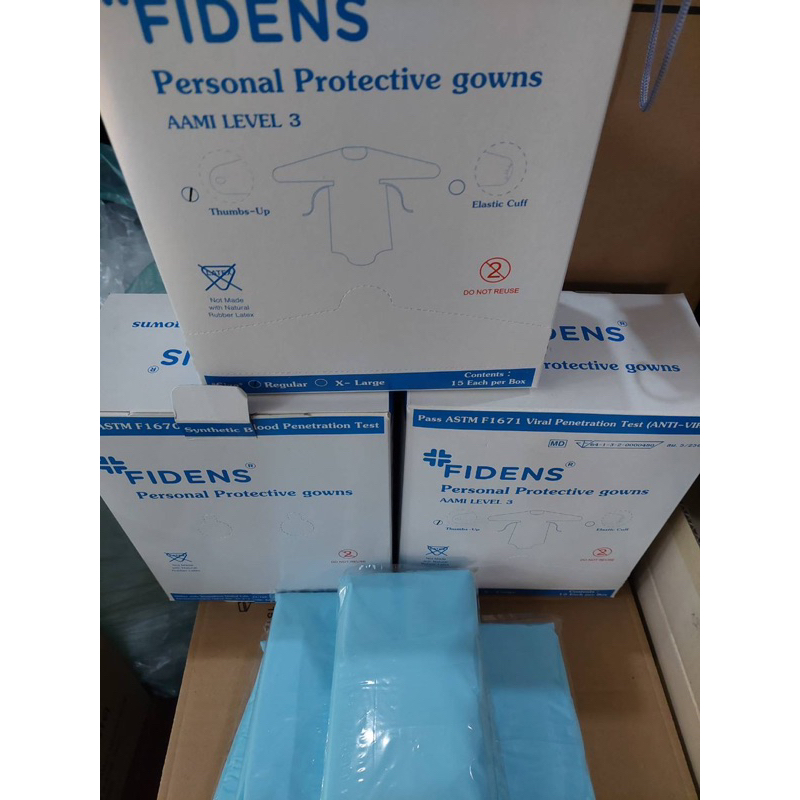 เสื้อกาวน์ พลาสติกสีฟ้า CPE (fidens) 1กล่อง:15ชิ้น