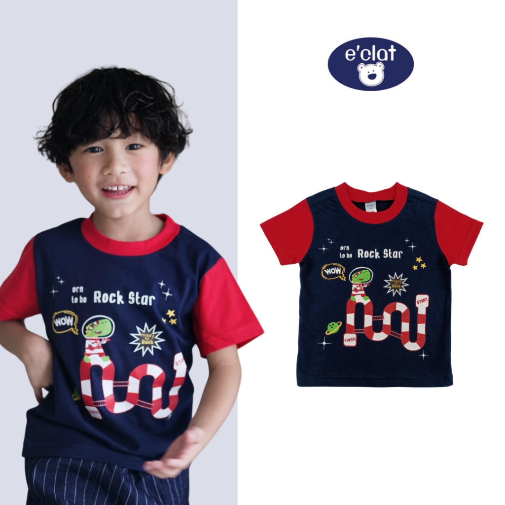E'clat เสื้อยืดคอกลม เเขนสั้นเด็กผู้ชาย 1-6ปี พิมพ์ลายด้านหน้า ผ้า cotton100% ผ้ายืด เนื้อนิ่ม 7849