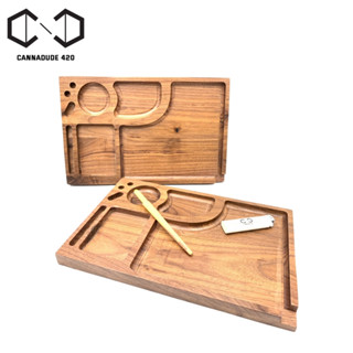 ถาดไม้วอลนัท ถาดโรล Square Shape Wood Rolling Tray Grinder Tray 190*295 MM