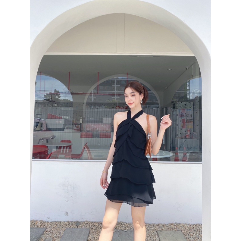 poshie (MK0018) มินิเดรสชีฟอง ผูกคอ