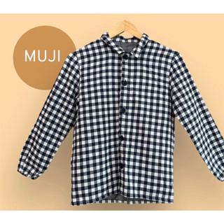 MUJI x cotton ผ้านุ่ม เสื้อสบาย ลายสก็อตขาวดำ อก 34 ยาว 24 Code: 1392(8)