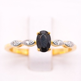 แหวนนิล Black Spinel แหวนเพชร แหวนทองเพชรแท้ ทองแท้ 37.5% (9K) PL115