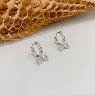 346-CZ Bow earrings 925 sterling silver needle ต่างหูห่วงกลมแบบล็อค ประดับเพชร CZ รูปโบว์