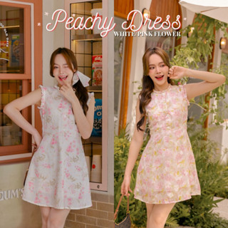 New Color LABELLE รุ่น Peachy Dress เดรสสั้น ชมพูพาสเทล ผ้าพิมพ์ลายปัก