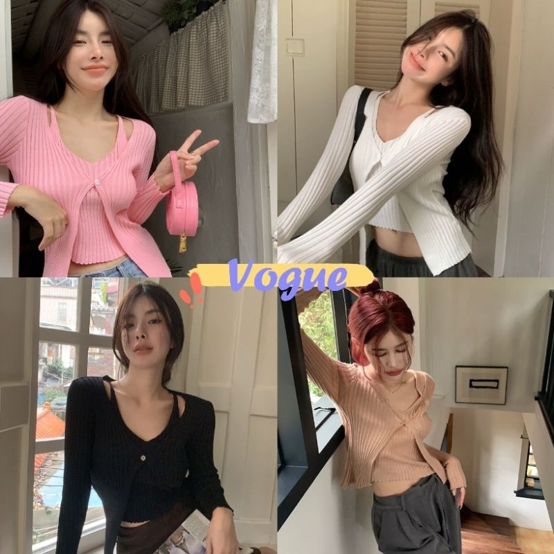 Vogue พร้อมส่ง เสื้อไหมพรมแขนยาว ดีเทลกล้ามข้างในเย็บติดกัน (7687) -C