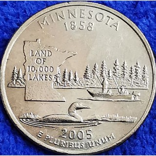 เหรียญ​สหรัฐอเมริกา​ USA, 1​ Quarter, (ชุด​State​ quarter, Minnesota), #​3070L, ใช้แล้ว