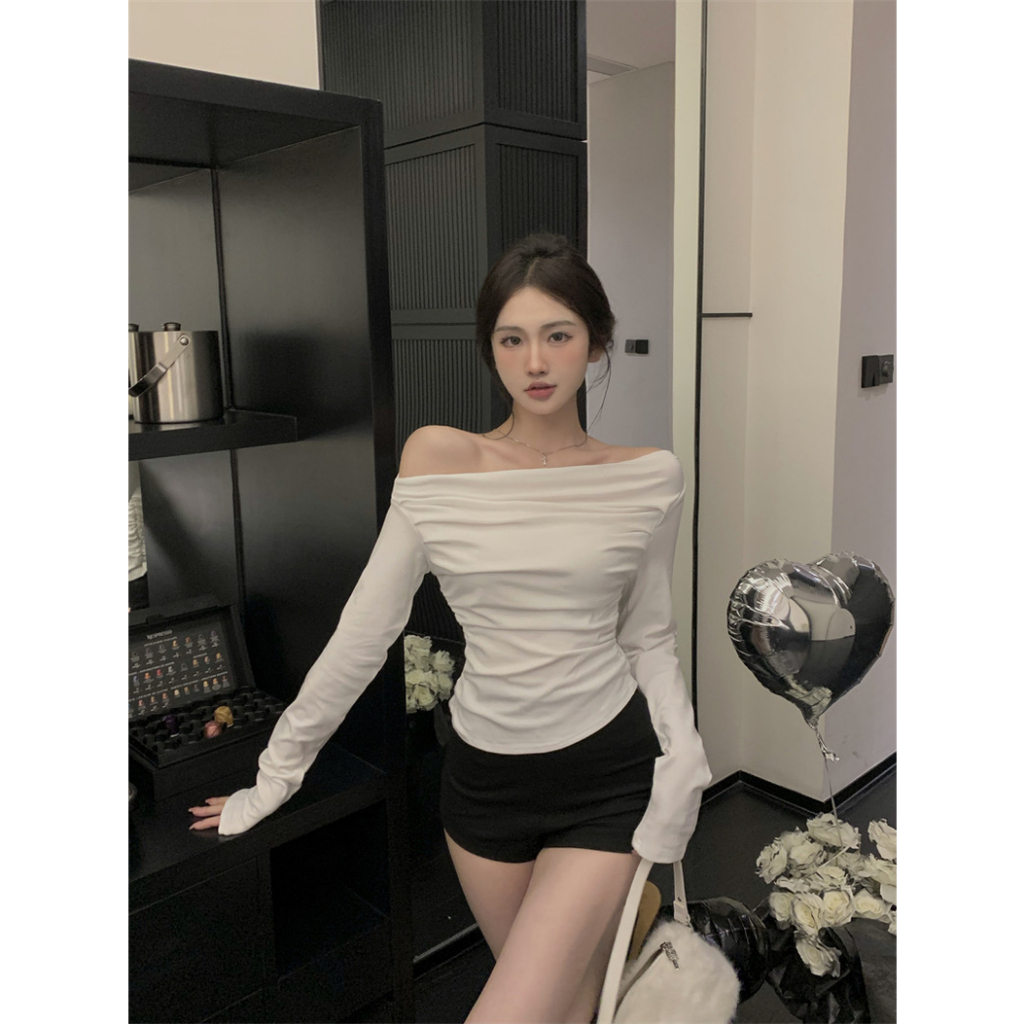 ส่งทันที Cici(NO. J778)เสื้อแขนยาวปาดไหล่ผ้าเรยอน ใส่สบายเหมาะกับวันสบายๆหรือไปเที่ยวก็ปัง - รูปที่ 3