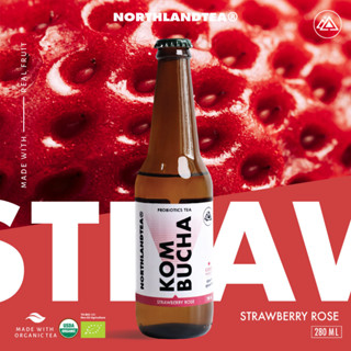 Northlandtea - Kombucha Strawberry Rose 280ml - คอมบูชา Probiotic ธรรมชาติ - สร้างจุลินทรีย์ที่ดีในร่างกาย ช่วยขับถ่าย