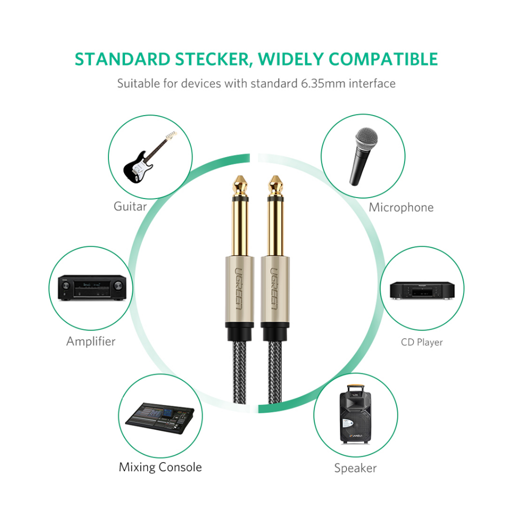 Ugreen รุ่น AV128 สายแจ็คกีต้าร์ 6.35mm สายสัญญาณเสียง Auxiliary Aux Audio Cable M to M