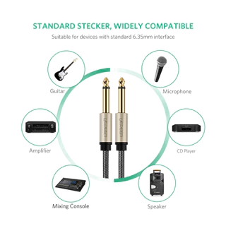 Ugreen รุ่น AV128 สายแจ็คกีต้าร์ 6.35mm สายสัญญาณเสียง Auxiliary Aux Audio Cable M to M