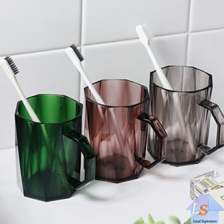 แก้วน้ำพลาสติกใสทรงแปดเหลี่ยม Plastic tooth brushing cup