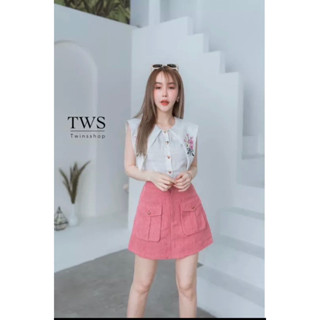 Twins shop ชุดเซ็ตงานป้าย เสื้อ+กระโปรง ไซส์S