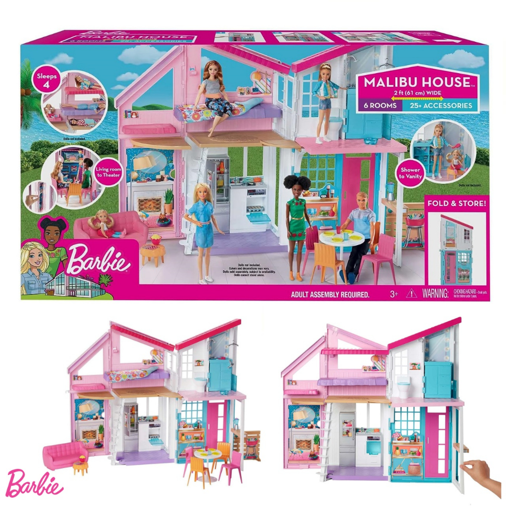 บ้านตุ๊กตา Barbie MALIBU HOUSE ลิขสิทธิ์แท้100% (ขนาดกว้าง60cm.) ทั้งหมด 6ห้อง อุปกรณ์เสริม 25cm. บ้านบาร์บี้ Barbie Dol