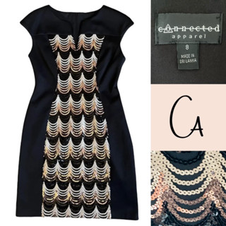 Connected Apparel Gold Sequin Dress Size 8 เดรสสีดำปักเลื่อมทอง SQ6