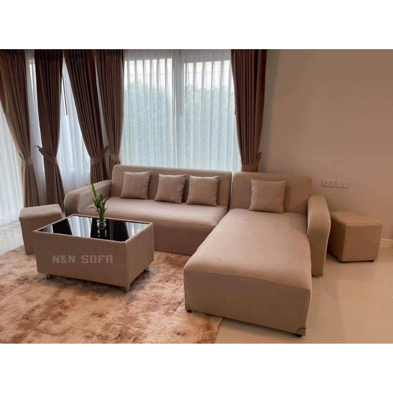 โซฟาแอลขนาด2.60ม.ครบชุด  โซฟา+โต๊ะกลาง(โครงสร้างสปริง)