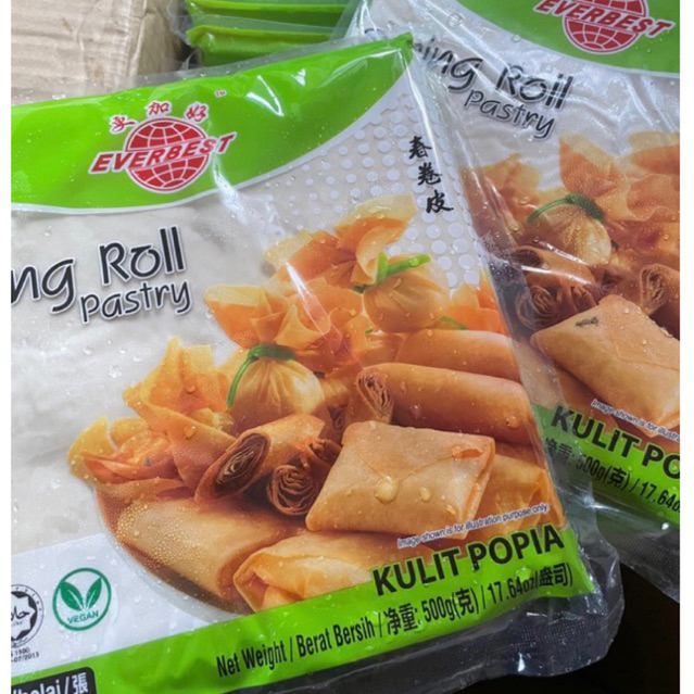 ( ส่งฟรี ) แป้งปอเปี๊ยะ ปอเปี๊ยะทอด (สีเขียว ) แผ่นใหญ่ ห่อง่าย แป้งบาง กรอบนาน ไม่อมน้ำมัน