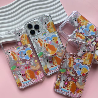 เคสลาย Lady and The Tramp 🍝น้องหมา จุ๊ปกัน 😘น่ารัก เคลือบกลิตเตอร์ (เฉพาะเคส ไม่รวม Griptox )