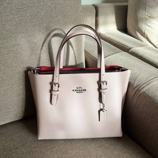 (ผ่อน0%) กระเป๋าสะพายข้าง หนังแท้ สีชมพูอ่อน 9 นิ้ว COACH MOLLIE TOTE 25 C4084 SILVER/ICE PINK