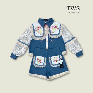 🩷 ป้ายTwins shop 🩵 L 🌻 ชุดเซท 3 ชิ้น เสื้อ กางเกง ปลอกคอ ป้าย TWS ปลอกคอเอาออกได้