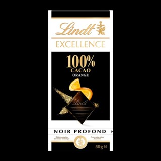 Lindt 100% Cacao Orange ลินด์ ช็อกโกแลตผสมเกล็ดส้ม 50 กรัม