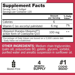 QUNOL Mega CoQ10 – Ubiquinol 100 mg, 120 เม็ด บำรุงหัวใจและหลอดเลือด