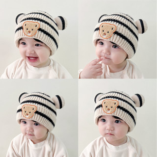 05A22 หมวกเด็กเล็ก1-3ขวบ Bear Beanie ผ้าถักกันหนาว ใส่สบายไม่ระคายเคืองผิว