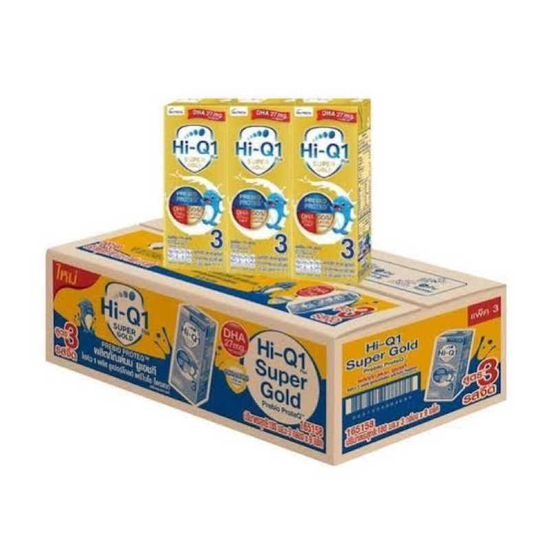 นมกล่อง นมยูเอชที นมไฮคิวสูตร3,4 ซูเปอร์โกลด์ 180 มล.(1ลัง 27กล่อง)UHT HiQ Super Gold UHT (exp03/26)