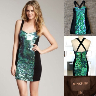 Woman’s MinkPink Sequin dress Size S เดรสเลื่อมสีเขียวฟ้าMermaid SQ7