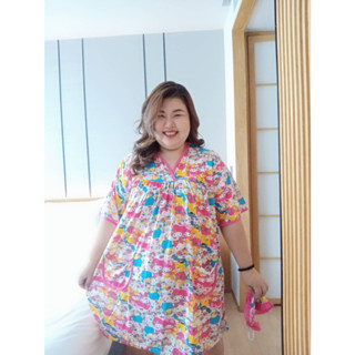 🔥Plussize🔥ชุดนอนคนอ้วน🔥  เดรส รอบอก  54 นิ้ว เอว และสะโพก  60 นิ้ว ยาว 38 นิ้ว