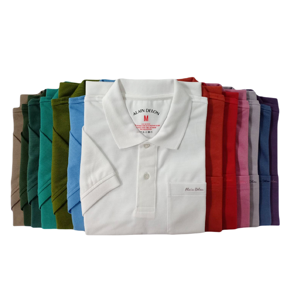 Alain Delon Polo เสื้อโปโล สีพื้น ผู้ชาย มีกระเป๋า รุ่น SSK015-1 ( มี 13 สี )