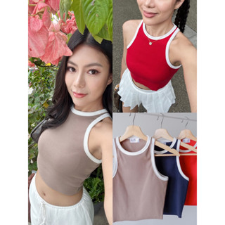 🍒พร้อมส่ง|เสื้อกล้ามTanktopกุ๊นขอบสไตล์วินเทจ