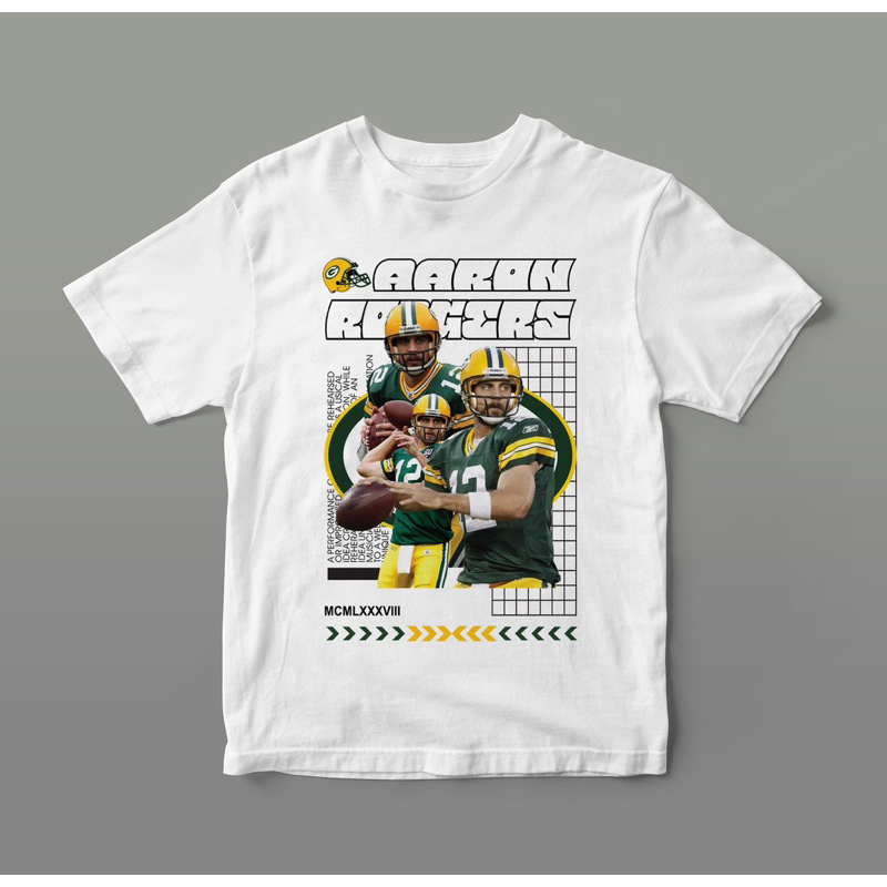 เสื้อยืดขาวพิมพ์ลายAaron rodgers greenbay packers